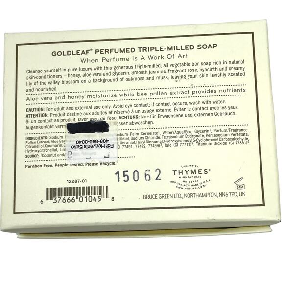Thymes Gold Leaf Triple-Milled Perfumed Bar Soap 7 oz.New in Box - Picture 6 of 7